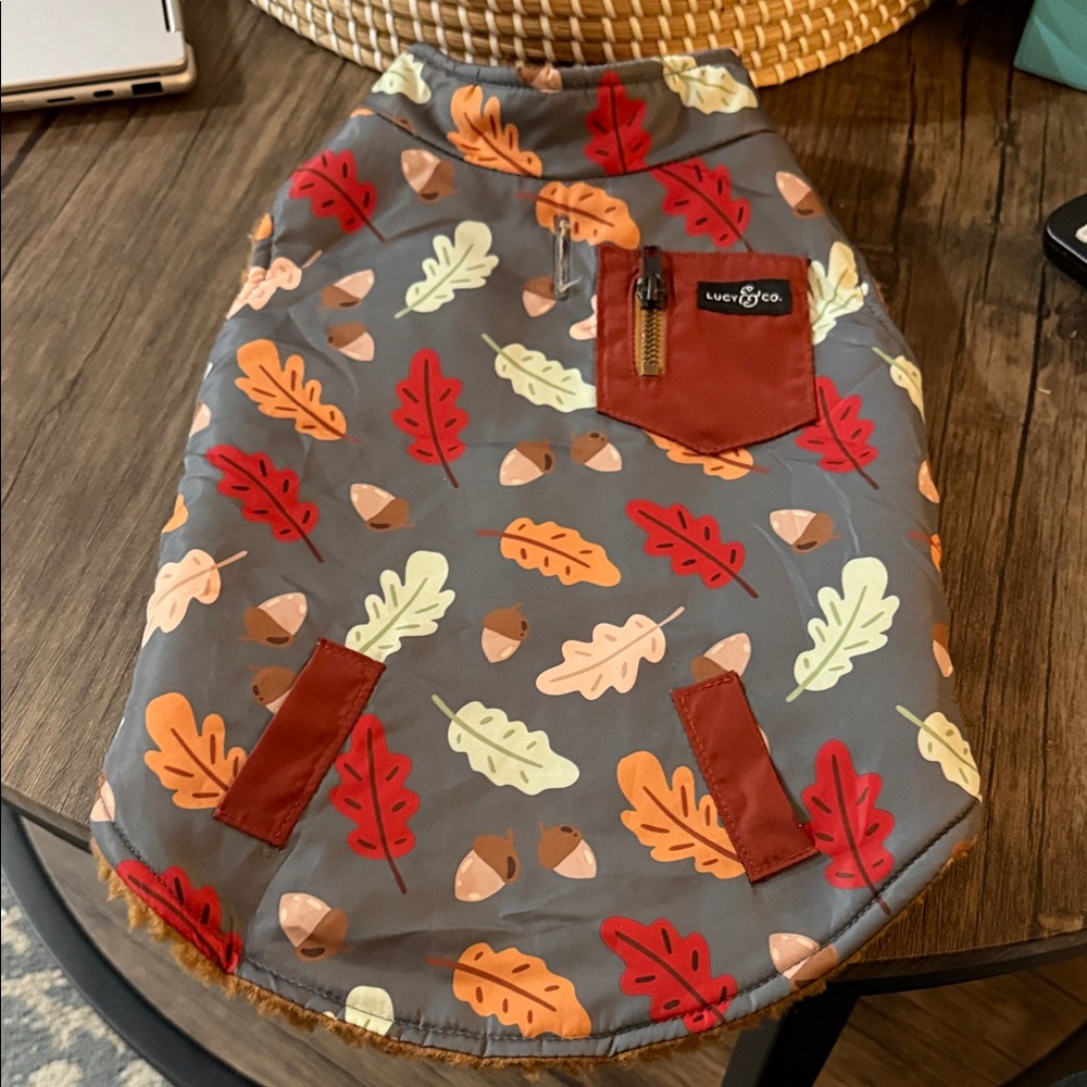 Autumn Leaf Dog Jacket - Gray and Red